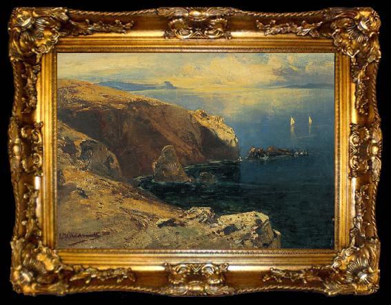 framed  Eduard Hildebrandt Felsen bei Capri mit Fischern, ta009-2